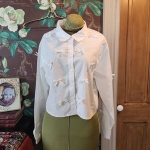 Wild Fable White Bow Button-Up Shirt XL | Romantic Cottagecore Top | 100% Cotton